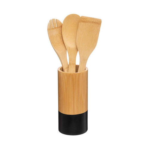 Bamboo Utensil Holder with Kitchen Tools (4-Piece Set)