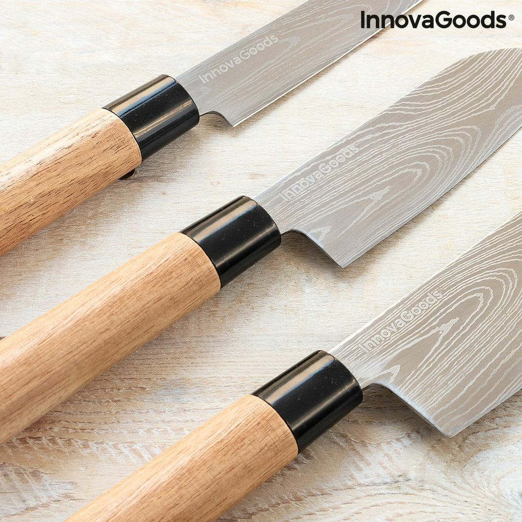 Damascus-Style Knife Set with Carry Case (3-Piece)