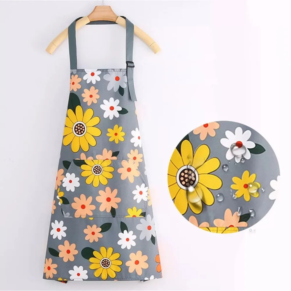 Floral Waterproof Apron with Pocket