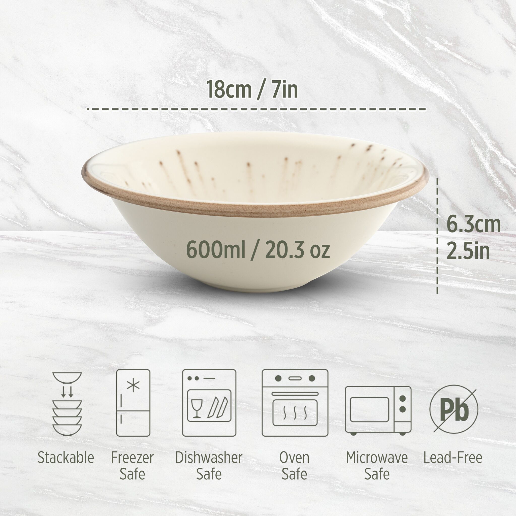 Porcelain Soup & Cereal Bowl (Sandstone, 18cm)