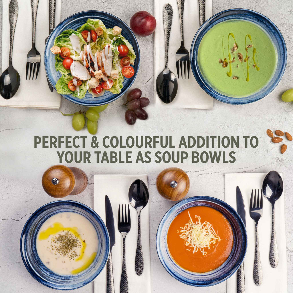 Porcelain Soup & Cereal Bowls (Set of 4, Deep Tide)