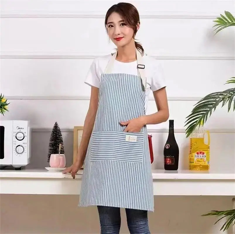 Striped Cotton-Linen Waist Apron