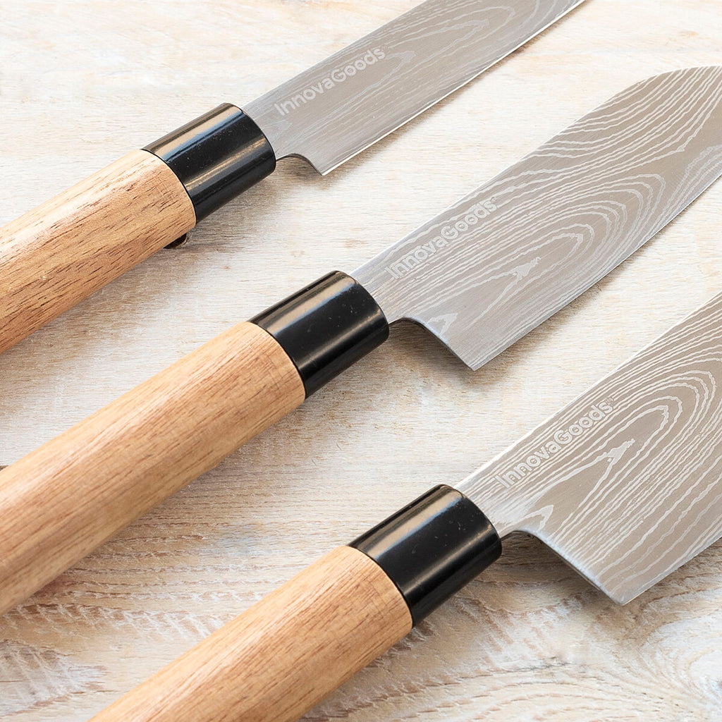 Damascus-Style Knife Set with Carry Case (3-Piece)