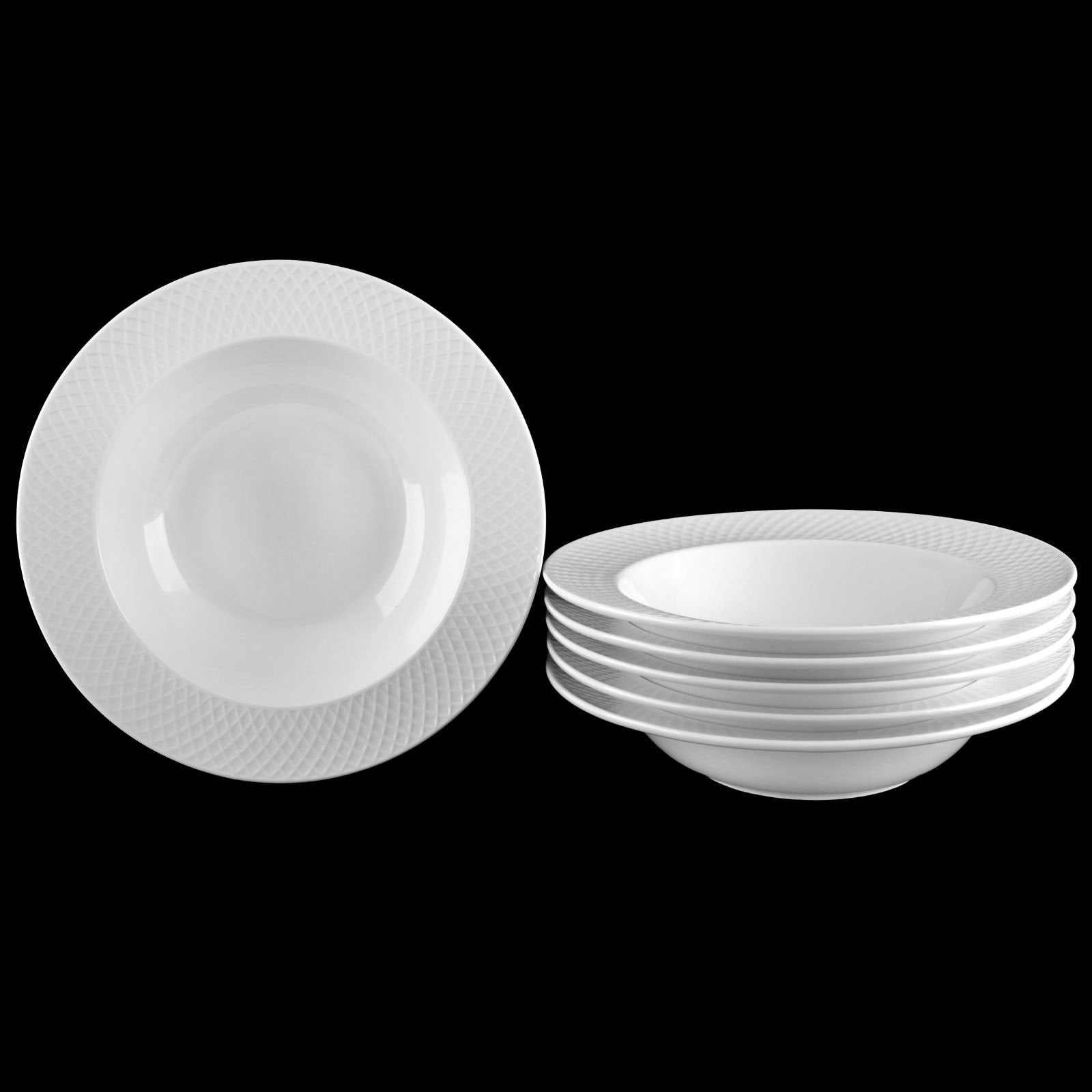 Embossed Rim White Porcelain Deep Plate 9"