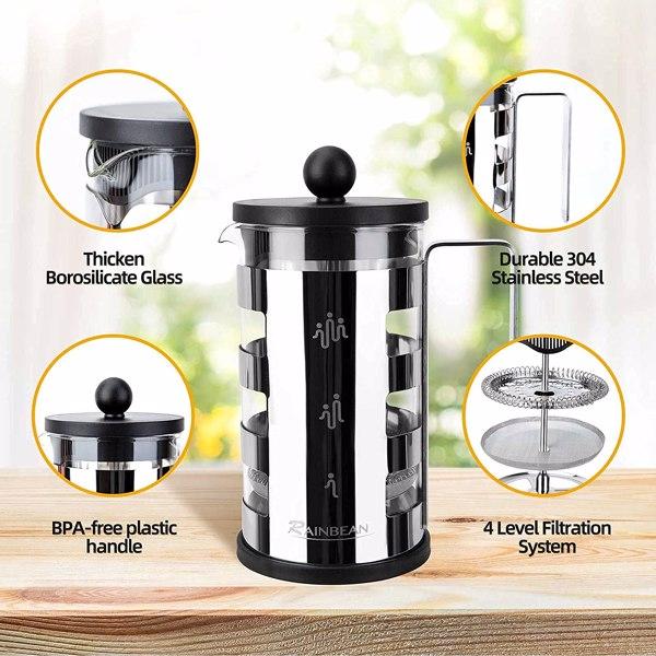 Stainless Steel French Press Coffee Maker (600ml)