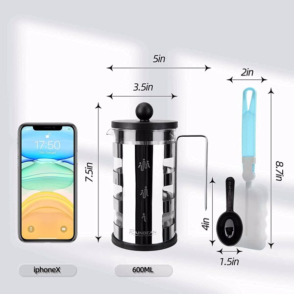 Stainless Steel French Press Coffee Maker (600ml)
