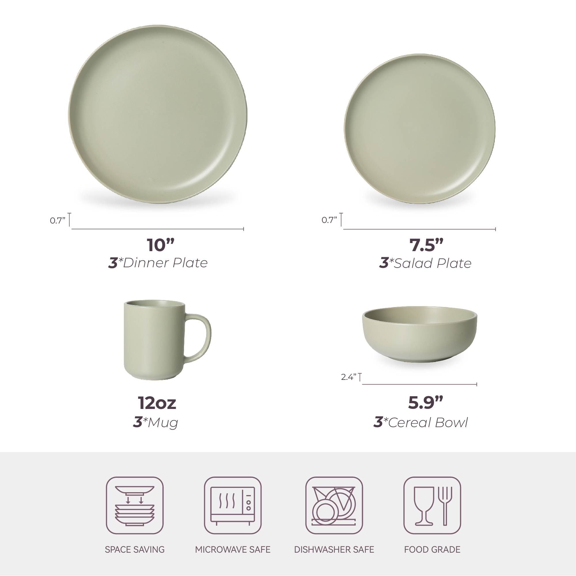 12-Piece Stoneware Dinnerware Set with Mugs