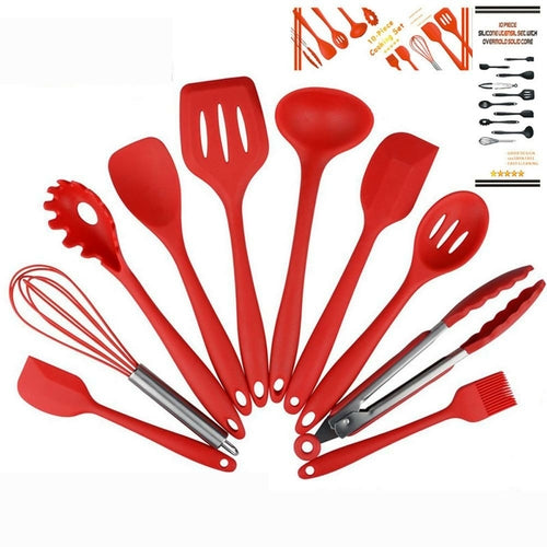 Non-Stick Silicone Cooking Utensils (10-Piece Set)